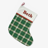 Grande Chaussette De Noël Noël Plaid vert et blanc (Devant (Accrochage))