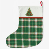 Grande Chaussette De Noël Noël Plaid vert et blanc (Dos)