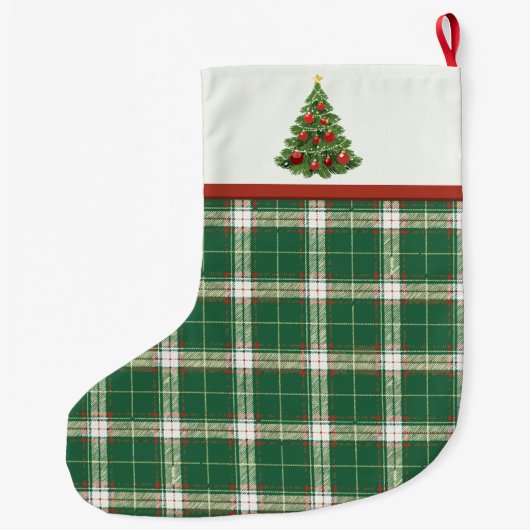 Grande Chaussette De Noël Noël Plaid vert et blanc (Dos)