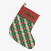 Grande Chaussette De Noël Noël Plaid vert et blanc (Devant (Accrochage))