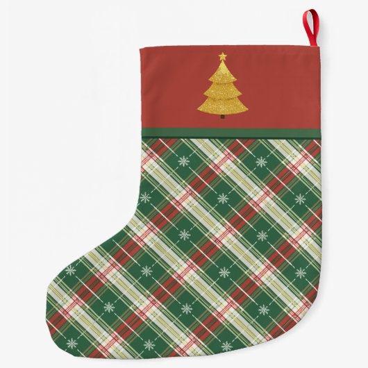 Grande Chaussette De Noël Noël Plaid vert et blanc (Dos)