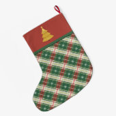 Grande Chaussette De Noël Noël Plaid vert et blanc (Dos (Accrochage))