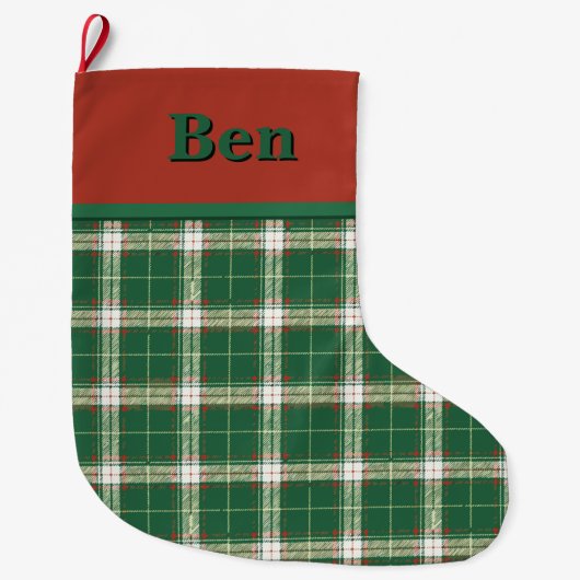 Grande Chaussette De Noël Noël Plaid vert et blanc (Devant)