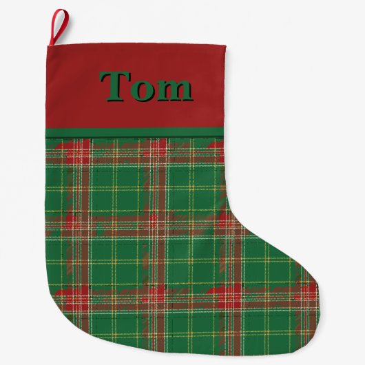 Grande Chaussette De Noël Noël Plaid vert et rouge (Devant)