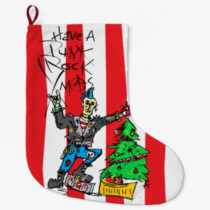 Grande Chaussette De Noël NOËL PUNK ROCK avec RAYURES