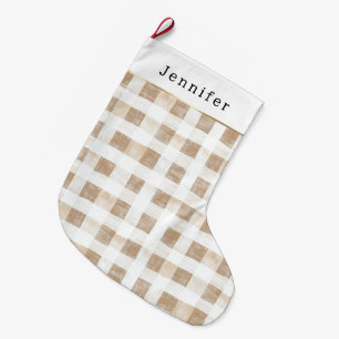 Grande Chaussette De Noël Noël Rayures Carreaux Blanc Crème
