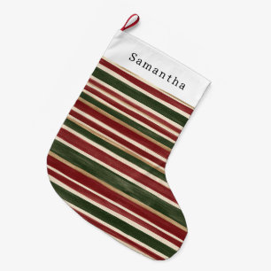 Grande Chaussette De Noël Noël rayures vertes crème rouge