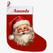 Grande Chaussette De Noël Noël rétro Holly Jolly Santa Claus (Devant)