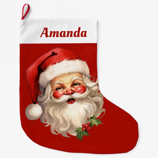 Grande Chaussette De Noël Noël rétro Holly Jolly Santa Claus (Devant)