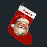 Grande Chaussette De Noël Noël rétro Holly Jolly Santa Claus<br><div class="desc">Récipiendaire de Noël personnalisé avec une joyeuse illustration d'un Père Noël de style vintage aux joues roses rouges. Portant son chapeau de Père Noël rouge classique et sa grande barbe blanche. Un spring de saint ajoute à l'esprit festif de fête de ce design.</div>