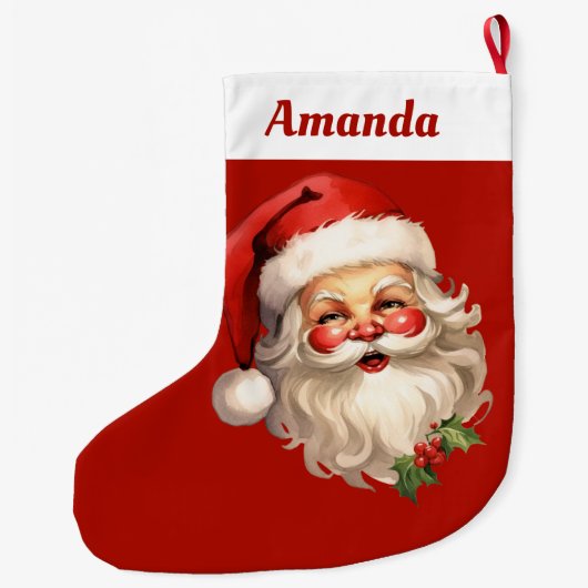 Grande Chaussette De Noël Noël rétro Holly Jolly Santa Claus (Dos)