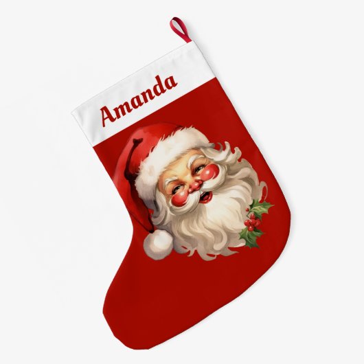 Grande Chaussette De Noël Noël rétro Holly Jolly Santa Claus (Dos (Accrochage))