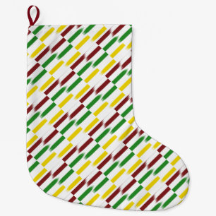 Grande Chaussette De Noël Noël Rouge, Vert, Vivid Gold Stripes sur Blanc