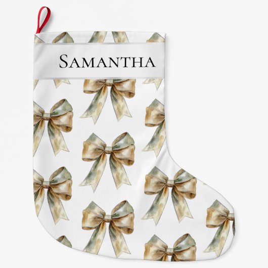Grande Chaussette De Noël Noel Rustic Green Bow personnalisé (Devant)