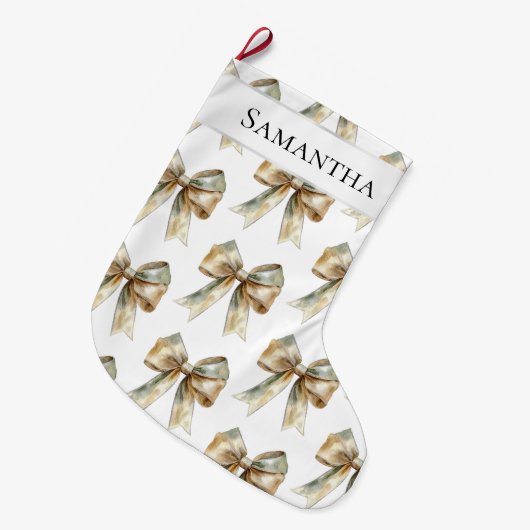 Grande Chaussette De Noël Noel Rustic Green Bow personnalisé (Devant (Accrochage))