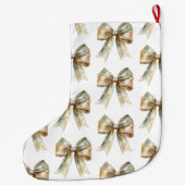Grande Chaussette De Noël Noel Rustic Green Bow personnalisé (Dos)