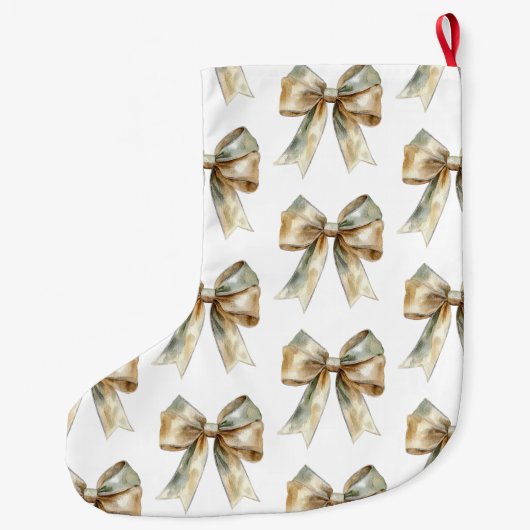 Grande Chaussette De Noël Noel Rustic Green Bow personnalisé (Dos)