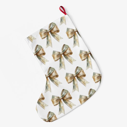 Grande Chaussette De Noël Noel Rustic Green Bow personnalisé (Dos (Accrochage))