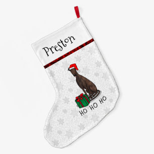 Grande Chaussette De Noël Noël Santa Hat Greyhound Dog (brindle) Drôle