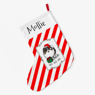 Grande Chaussette De Noël Noël Santa Hat Pomeranian (tri-couleur) mignonne
