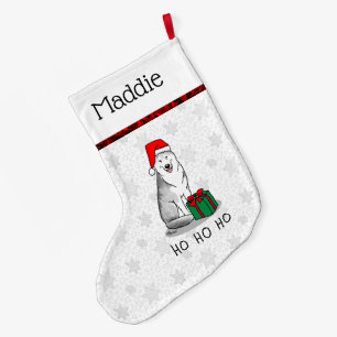 Grande Chaussette De Noël Noël Santa Hat Sibérien Husky (argent) mignonne