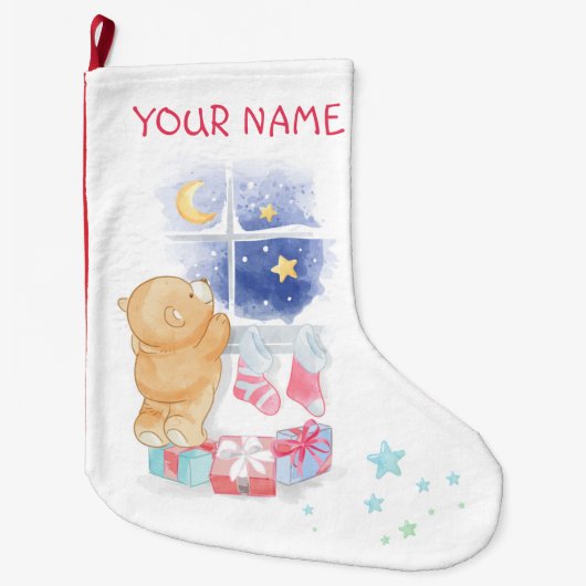 GRANDE CHAUSSETTE DE NOËL NOËL STOCKAGE : BÉBÉ OURS & CADEAUX (Devant)
