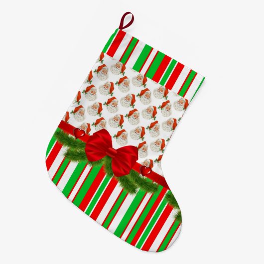 Grande Chaussette De Noël Noël Stocker, Noël Père Noël Stripe (Devant (Accrochage))