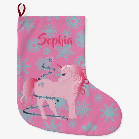 Grande Chaussette De Noël Noël Unicorne rose mignonne (Devant)
