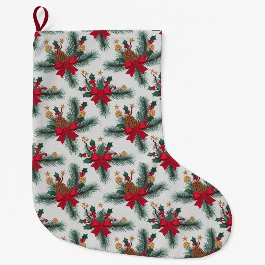 Grande Chaussette De Noël Noël Vert Garland Rouge Rangées Or Accent Vert (Devant)