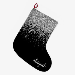 Grande Chaussette De Noël Noir Argenté Féminin Paillettes Brillantes Moderne