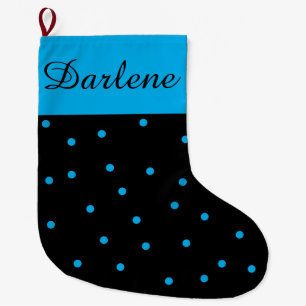 Grande Chaussette De Noël Noir et Turquoise à pois :