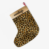 Grande Chaussette De Noël Noir Or Guépard Léopard Monogramme Noël (Dos (Accrochage))