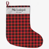 Grande Chaussette De Noël Nom de buffle à chèque rouge noir personnalisé (Devant)