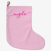 Grande Chaussette De Noël Nom de la signature du verre rose chaud (Devant)