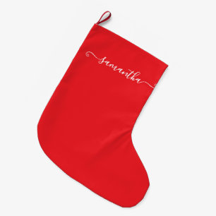 Grande Chaussette De Noël Nom de la signature mignonne de fille rouge