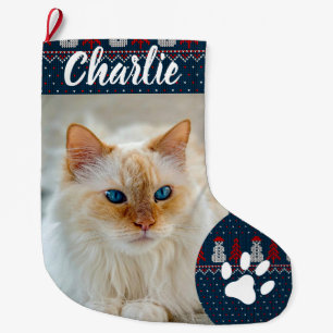 Grande Chaussette De Noël Nom de monogramme de photo de compagnie de patte s