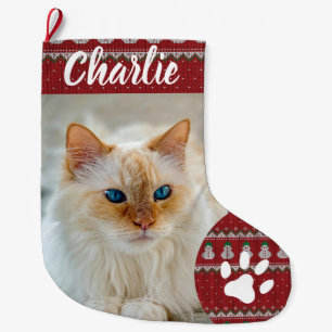 Grande Chaussette De Noël Nom de monogramme de photo de patte simple personn