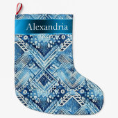Grande Chaussette De Noël Nom de Noël Aqua Blue Batik (Devant)