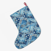Grande Chaussette De Noël Nom de Noël Aqua Blue Batik (Dos (Accrochage))