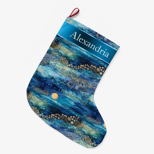 Grande Chaussette De Noël Nom de Noël bleu mystique (Devant (Accrochage))