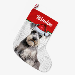 Grande Chaussette De Noël Nom de Schnauzer pour Noël Fond Woof