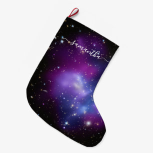 Grande Chaussette De Noël Nom de signature girly violet céleste