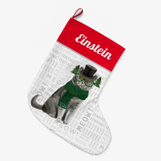 Grande Chaussette De Noël Nom du chat British Shorthair Cat Christmas (Devant (Accrochage))