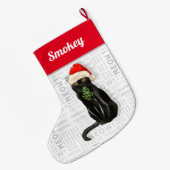 Grande Chaussette De Noël Nom du chat Noir Bombay Chat Noël (Dos (Accrochage))