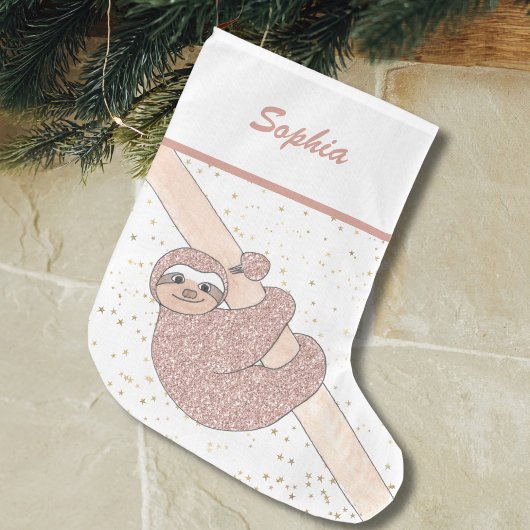 Grande Chaussette De Noël Nom du fentes de Parties scintillant rose pâle