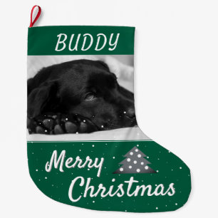 Grande Chaussette De Noël Nom et photo de chien festif 