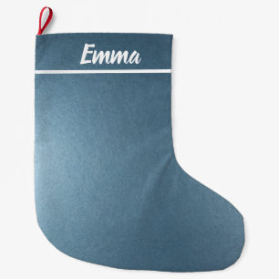 Grande Chaussette De Noël Nom minimaliste simple Script bleu