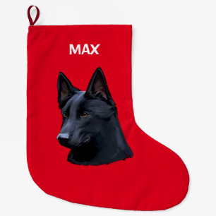 Grande Chaussette De Noël Nom noir de chien de berger allemand