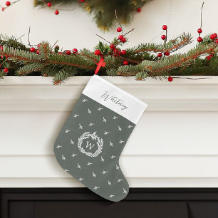 Grande Chaussette De Noël Nom personnalisé Elegant Garland Wreath Monogramme