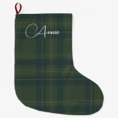 Grande Chaussette De Noël Nom personnalisé Green Buffalo Tartan Plaid (Devant)